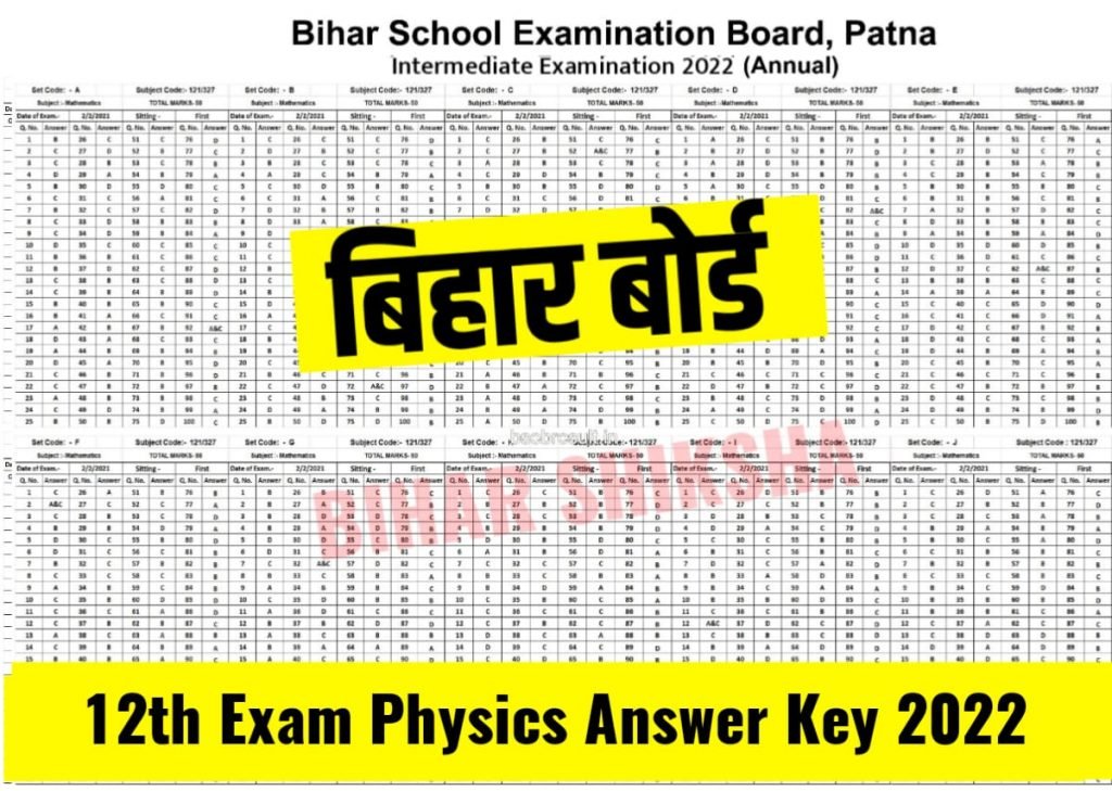 Bihar board 12th exam physics answer key 2022